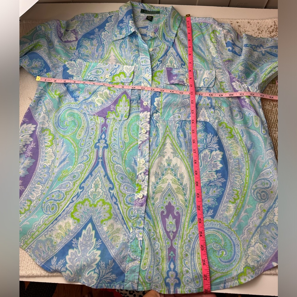 LAUREN, RALPH LAUREN Plus Lightweight Long-Sleeve Paisley Button Down | Size 1X - Picture 14 of 14